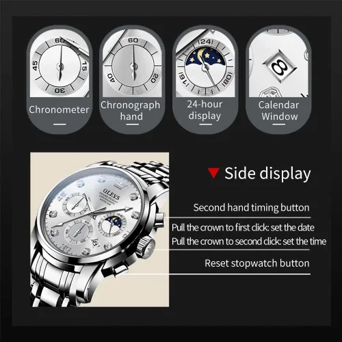 Vista 4 de Taxau Watches for Men, Luxury Stainless Steel Men's Watches, Big Face Dress Men WatchesMen Multifunction Chronograph with Date and