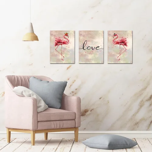 Vista 8 de Conipit Lienzo decorativo de flamenco para sala de estar, impresiones de imagen rosa, arte de amor, pintura romántica de flamenco, decoración