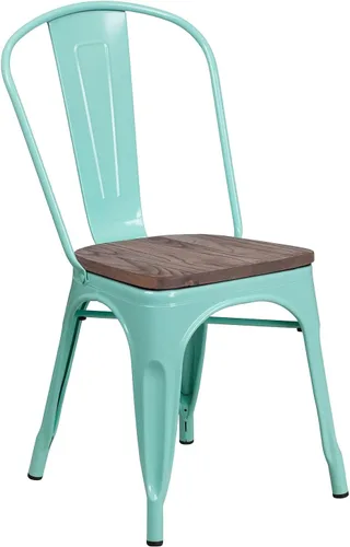 Vista 8 de Flash Furniture Tenley Silla apilable de metal de cobre con asiento de madera
