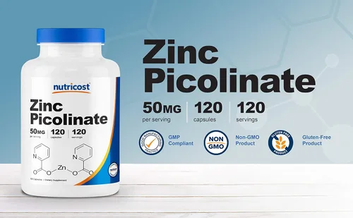 Vista 3 de Nutricost Picolinato de Zinc 50mg, 120 Cápsulas Vegetarianas, Sin Gluten Sin OGM