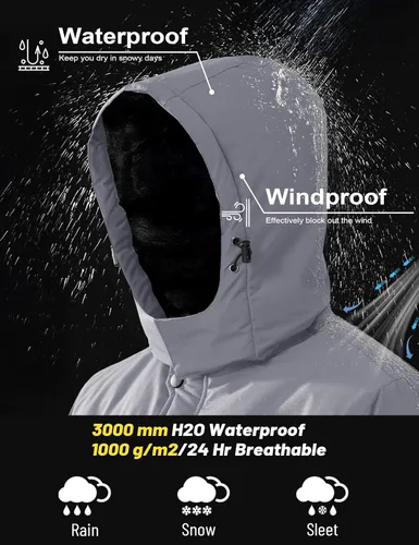Vista 2 de MAGCOMSEN - Abrigos de invierno para hombre, impermeables, con forro polar, parka, con capucha, para esquiar, senderismo, trabajo