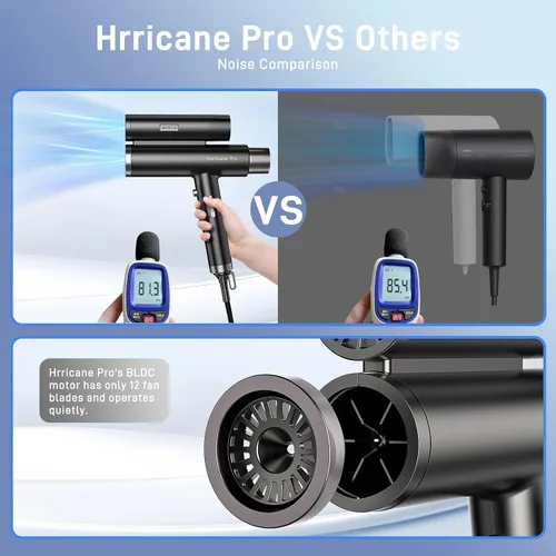 Vista 8 de Hurricane Pro - Secador de pelo profesional, único motor sin escobillas dual de 216,000 rpm, secador iónico para salón y uso doméstico, compacto