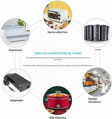 Vista 4 de Cable de alimentación de CA universal de 3 clavijas de repuesto para cintas de correr Horizon Fitness, elípticas, Superfit, BowFlex, Sole, cinta