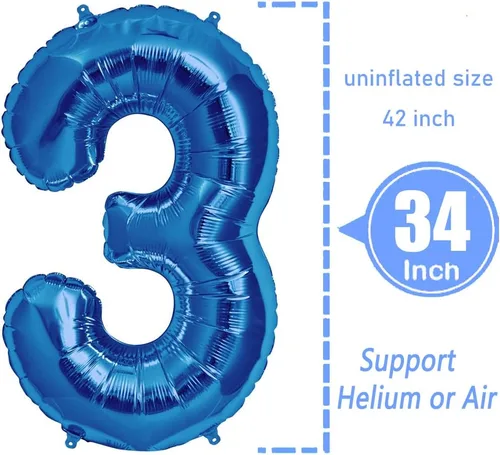 Vista 2 de Globos de papel aluminio azul número 3, 42 pulgadas