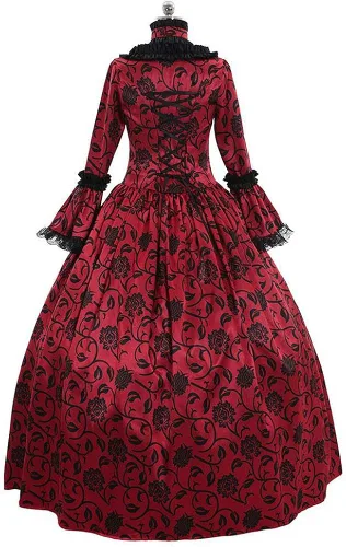 Vista 4 de Vestido medieval reina vitoriano gótico encaje campana manga vestido de bola renacentista real fantasía vampiro vampiro