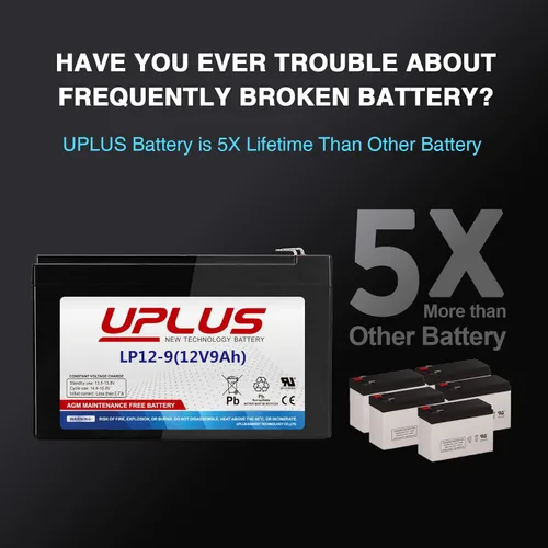 Vista 5 de UPLUS - Batería AGM recargable de 12 voltios y 9 Ah, batería LP12-9 SLA con terminales F2, reemplaza baterías de 12 V 7 Ah 8 AH aptas para APC UPS