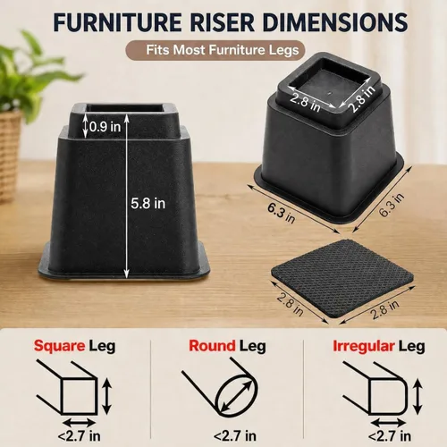 Vista 2 de Okllen Paquete de 6 elevadores de muebles de cama, elevadores de sofá resistentes de 5 pulgadas con almohadillas antideslizantes, elevadores