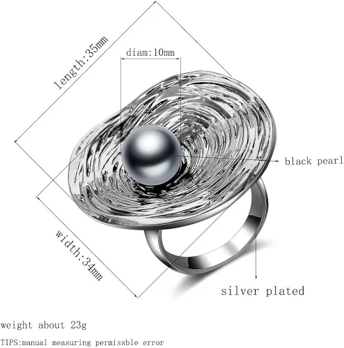 Vista 6 de Mytys Vintage Silver Rings for Women Big Round Cocktail Ring with Pearl Statement Jewelry Gift