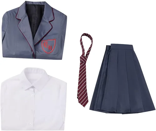 Vista 9 de Adult Cosplay Costume Women Uniform School Shirt Skirt Necktie Halloween Carnival Party Suit