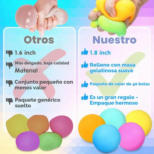 Vista 3 de 40 Bolas Antiestrés - Bolas Antiestrés Blandas a Granel - Juguetes de Caja del Tesoro - Premios Fidget a Granel - Bolas Sensoriales - Bolas