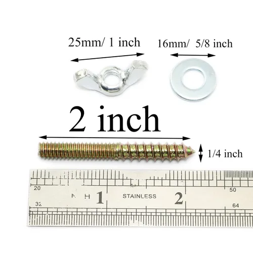 Vista 3 de Pernos de suspensión 1/4-20 x 2 Tornillo de doble cabeza con tuercas de ala para muebles de madera