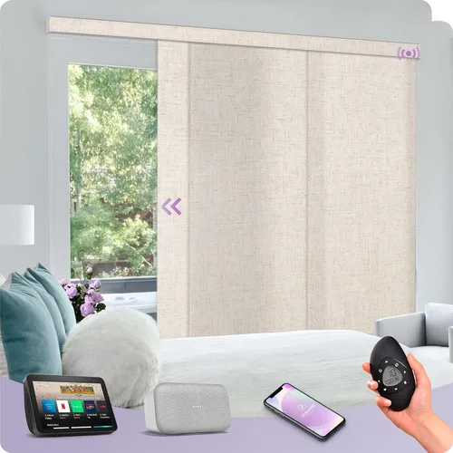 Vista 9 de Graywind Paneles deslizantes motorizados opacos compatibles con Alexa Google, persianas de riel para puertas corredizas de patio
