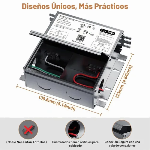 Vista 2 de Controlador LED regulable de 12 V, transformador LED Triac ELV/MLV de 60 W compatible con interruptores Lutron y Leviton, fuente de alimentación LED