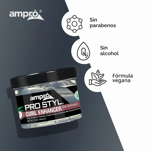 Vista 5 de AmPro Pro Styl Curl Enhancer - Activador de gel con aceite de coco para hidratar y definir bobinas y ondas, ayuda a proteger e hidratar el eje