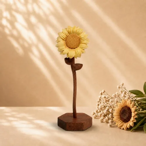 Vista 8 de Rosa de madera tallada a mano, flor eterna hecha a mano Marrón-rosa