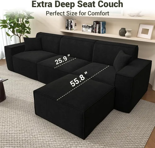 Vista 5 de Cloud - Sofá modular sin hueso, sofá seccional con asiento profundo, sofá en forma de L de 2 plazas para sala de estar, sofás de espuma