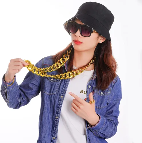 Vista 4 de Hip Hop Jewelry - Disfraz de hip hop de los años 90, accesorios de los años 90, disfraz de freaknik, sombrero de hip hop, gafas de sol, collar
