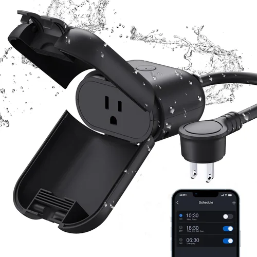 Vista 23 de ELEGRP PQR11 Enchufe inteligente para exteriores con regulador de intensidad impermeable IP66, enchufe WiFi inteligente compatible con Alexa