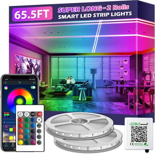 Vista 8 de Tira de luces LED inteligentes, con sincronización de música, 5050 RGB, luces que cambian de color, aplicación Bluetooth, control remoto por