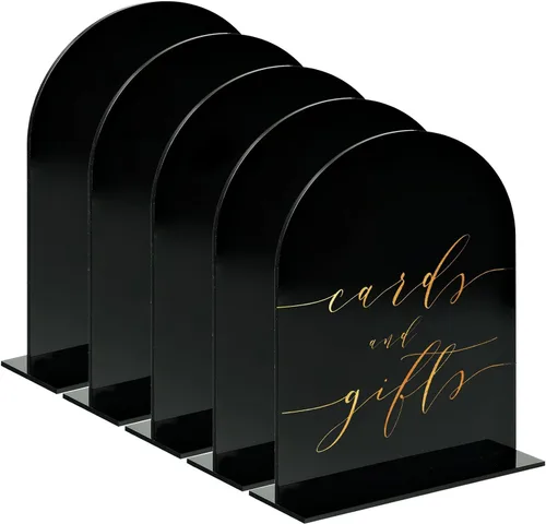 Vista 6 de Letrero acrílico negro de arco de 4x6 pulgadas con soporte Juego de 10 letreros acrílicos arqueados en blanco con base para números de mesa
