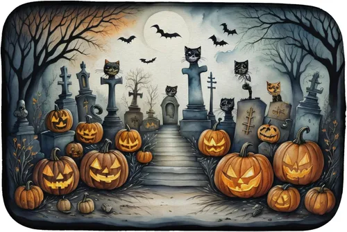 Vista 45 de Caroline's Treasures DAC2223DDM Tapete de secado de platos de Halloween espeluznante de gato negro, tapete absorbente para secado de platos
