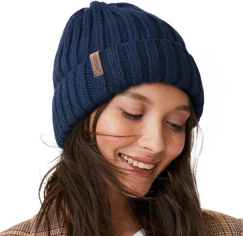 Vista 19 de FURTALK - Gorros de invierno con forro polar para mujer, gorro de punto grueso con calavera, gorro de nieve para mujer Beige