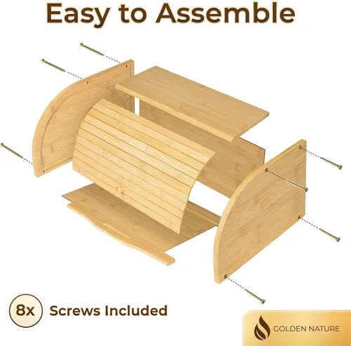 Vista 5 de Caja de pan de bambú para encimera de cocina, gran contenedor de alimentos de madera con tapa enrollable, vintage, para guardar bagels, muffins