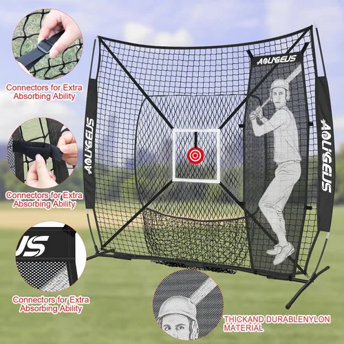 Vista 5 de 6'X6' Baseball Softball Practice Net,Pitching Net,Batting Net,with Dummy Batter,Bonus Strike Zone Target and Bow Frame,for Hitting,Pitching,Catching