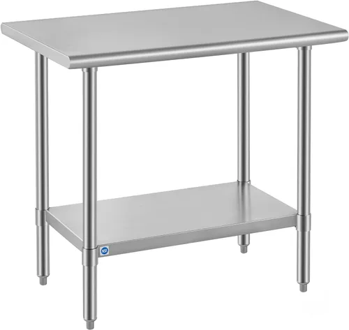 Vista 25 de ROCKPOINT Mesa de acero inoxidable para preparación y trabajo, 14x24 pulgadas; mesa de cocina comercial de metal NSF resistente con estante inferior