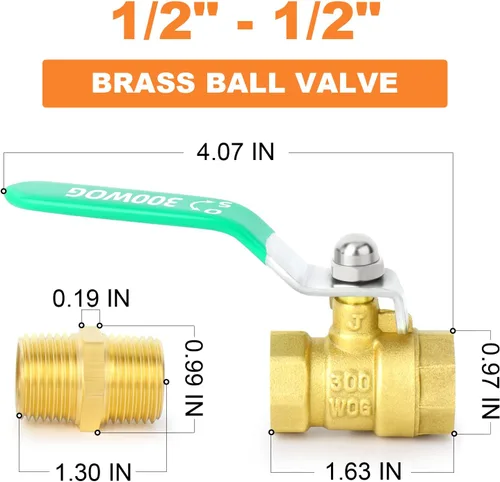 Vista 3 de GASHER 1 kit de válvula de bola de latón, 1/2 pulgada hembra x hembra de rosca hembra con pezón versión extendida y engrosada