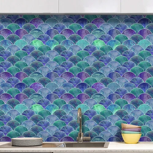 Vista 8 de 6 calcomanías de pared 3D azules Hyun-chae para escamas de peces de 12 x 12 pulgadas, decoración de salpicaduras, bricolaje, extraíble, impermeable