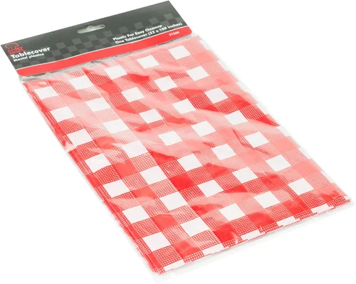 Vista 2 de Chef Craft Mantel desechable de plástico clásico, 52 x 108 pulgadas, rojo/blanco