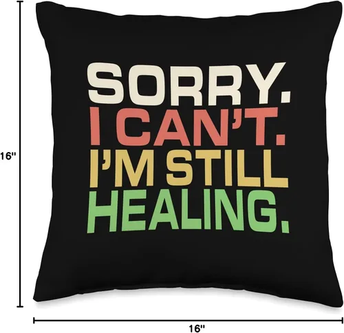 Vista 4 de DesignsByKelley Best Wishes Fast Recovery Gifts Sorry I Can't I'm Still Healing After Injury Surgery Gifts - Almohada de 16 x 16 pulgadas, multicolor