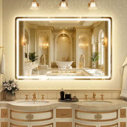Vista 10 de Espejo de baño LED de 20 pulgadas de largo x 28 pulgadas de ancho con luces, antiniebla e iluminación tricolor, espejo de afeitado montado