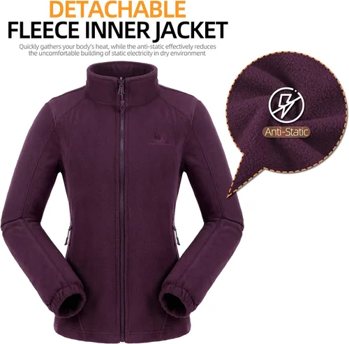 Vista 2 de GOLDEN CAMEL Chaqueta de esquí para mujer, 3 en 1, impermeable, resistente al viento, chaqueta de forro polar, chaqueta de snowboard y montaña