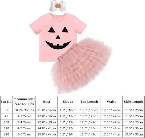 Vista 7 de AWIBMK Disfraz de esqueleto de calabaza para niñas pequeñas, camisa de esqueleto de calabaza, falda tutú, diadema, disfraz de Halloween para juego