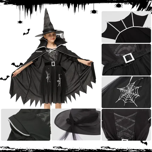 Vista 2 de Disfraz de bruja de Halloween para niñas, vestido de bruja de Halloween