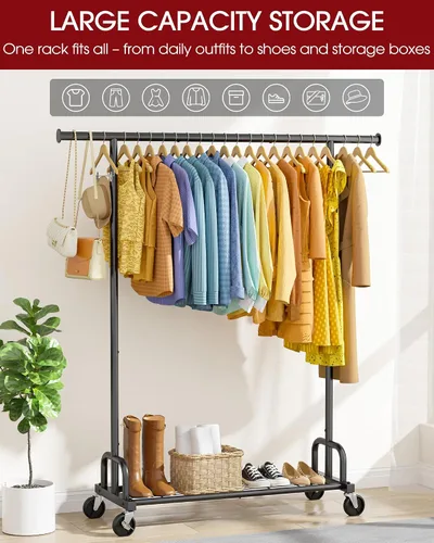 Vista 3 de Sakugi Perchero de Ropa - Percheros de Ropa de Gran Capacidad para Colgar Ropa con Ruedas con Cerradura, Perchero de Metal que Ahorra Espacio