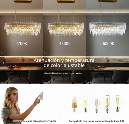 Vista 9 de Candelabro rectangular de cristal K9, 37.4 pulgadas, 10 luces, lámpara colgante lineal para comedor, isla de cocina