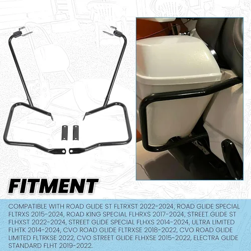 Vista 2 de ECOTRIC Barras protectoras de soporte para alforja compatibles con Harley Davidson Touring Street Road Glide FLH 2014-2024, color negro