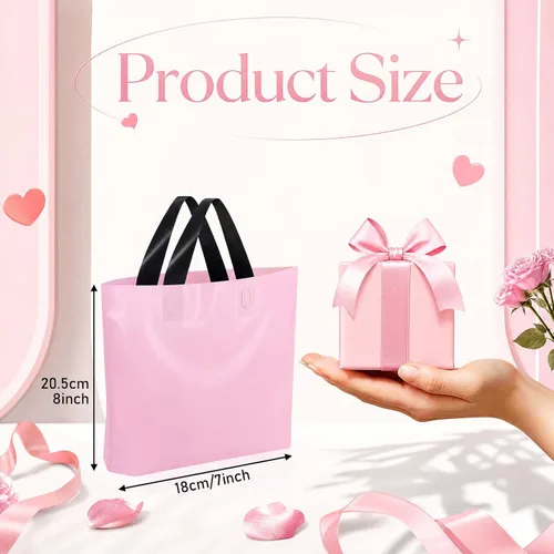 Vista 2 de Geyee - 100 bolsas de regalo de plástico rosa de 8 x 7 pulgadas, bolsas