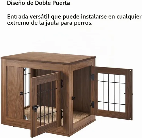 Vista 4 de unipaws Jaula de perro estilo muebles de 25.5 pulgadas para perros pequeños Nogal