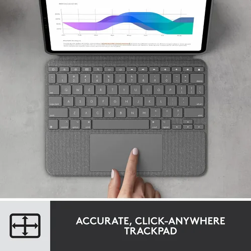 Vista 4 de Logitech Combo Touch iPad Pro de 11 pulgadas (1ª, 2ª, 3ª, 4ª generación - 2018, 2020, 2021, 2022) Funda de teclado Oxford Gris Crayón Lápiz digital