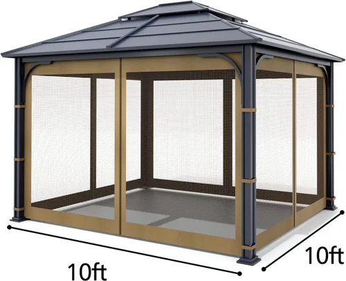 Vista 2 de Wonwon Gazebo Mosquitera de Repuesto Universal para Exteriores Toldo de 4 Paneles de Paredes de Malla con Cremallera para Gazebo de 10' x 10