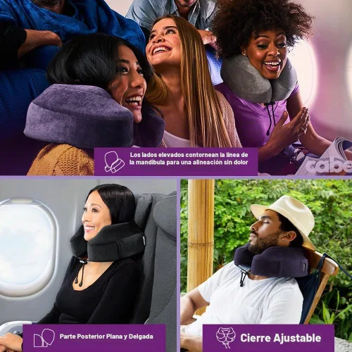 Vista 3 de Cabeau Almohada cervical para viajes en avión – Evolution Classic – Diseño en forma de U de espuma viscoelástica – Apoyo para dormir con cierre