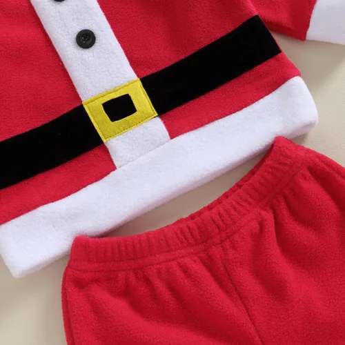 Vista 5 de Amnnchya Traje de Navidad para bebés, niños y niñas, disfraz de Papá Noel, para recién nacidos, chaqueta de felpa de lujo, conjunto de pantalones