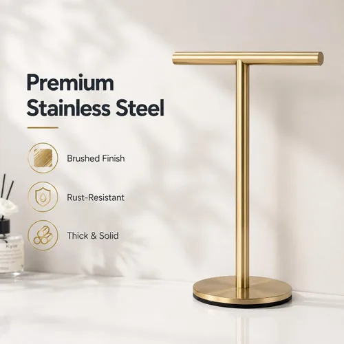Vista 7 de Soporte para toallas de mano de baño, soporte para toallas de mano en forma de T, soporte de acero inoxidable SUS304 para baño, cocina o encimera