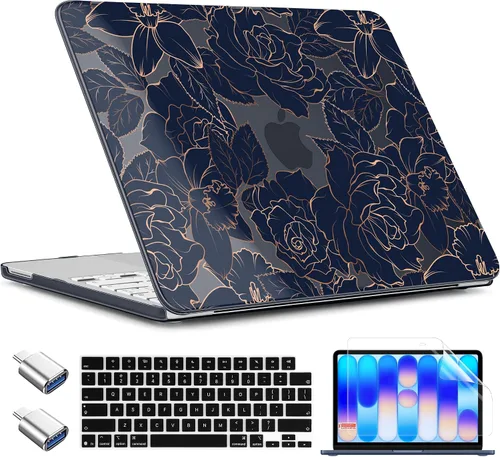 Vista 24 de TWOLSKOO Funda para MacBook Neo de 13 pulgadas 2026 A3404 A18 Pro Chip, funda rígida de plástico con adaptador tipo C, 2 fundas para cámara web