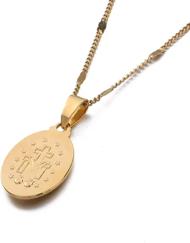 Vista 2 de Collar con colgante de cruz milagrosa de la Virgen María chapado en oro de 18 quilates 197in
