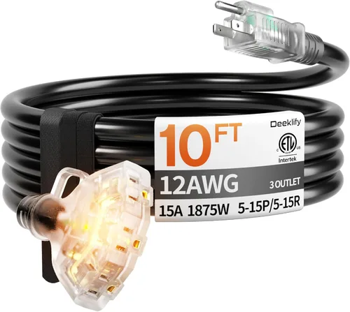 Vista 13 de Cable de extensión negro para exteriores de calibre 12 de 50 pies